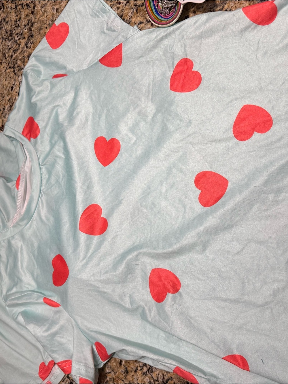 SHEIN Mint Top with Red Heart Print